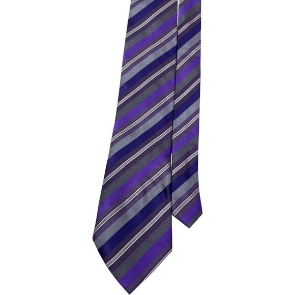 Kenneth Cole Reaction Silk Tie Striped Repp Purple Gray - Picture 1 of 6